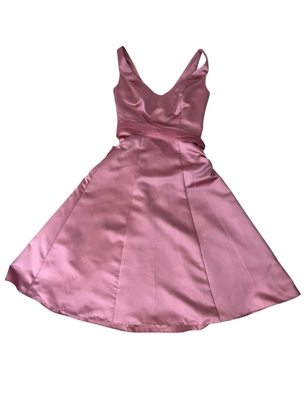 Y2K Alfred Angelo Dusty Rose Pink Satin Midi Dress Sz 4 6122J Wedding Hoco Glam